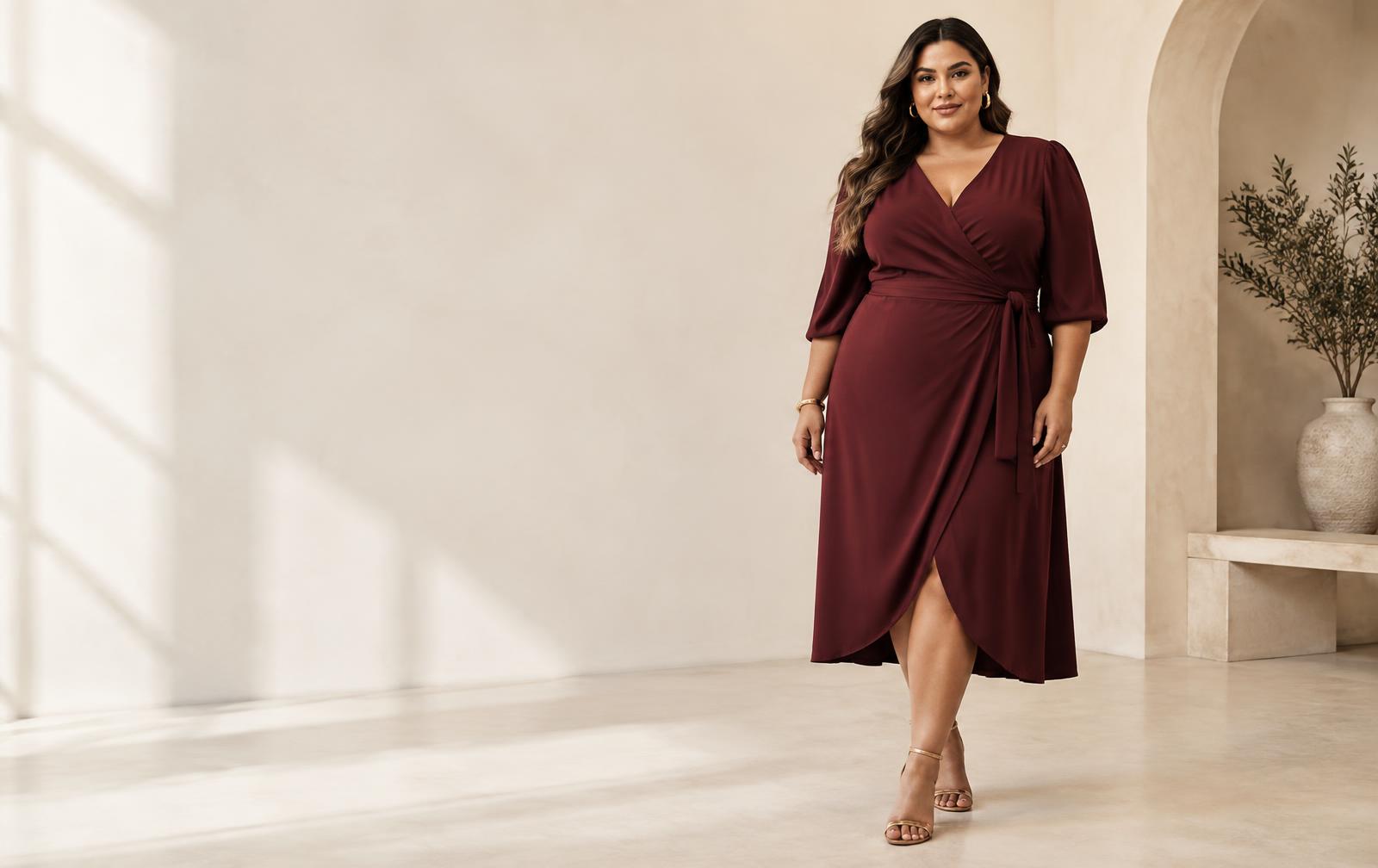 Mulher veste vestido vinho Baronesa Modas